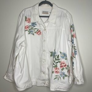 Alfred Dunner White Denim Jacket with Sequins & Flowers 22W